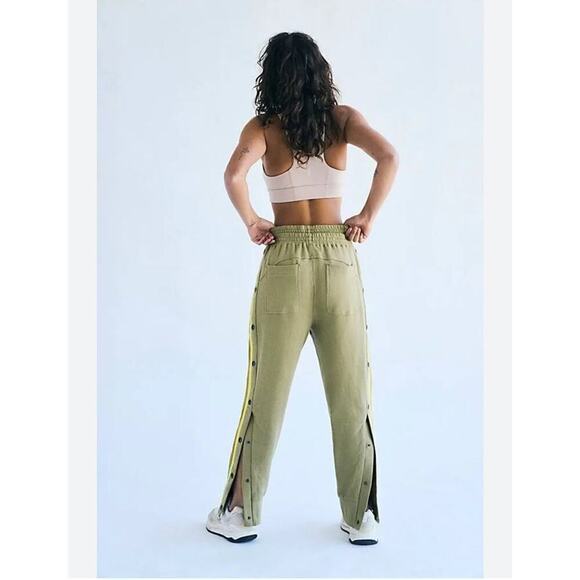 Free People Movement Large Baby Got Track Snap Pants in Olive with Yellow Stripe - Picture 2 of 12